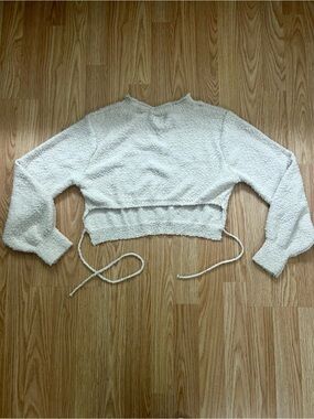 Cozy Cream Cropped Knit Sweater with Drawstring Back